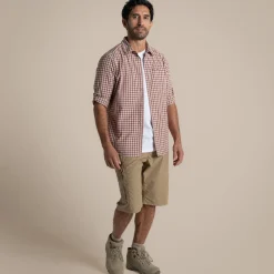Best Men's NosiLife Nuoro Check Long Sleeved Shirt | Desert|Jungle